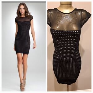 Poof Black Laser Cut Bodycon Dress With Shear Bodice